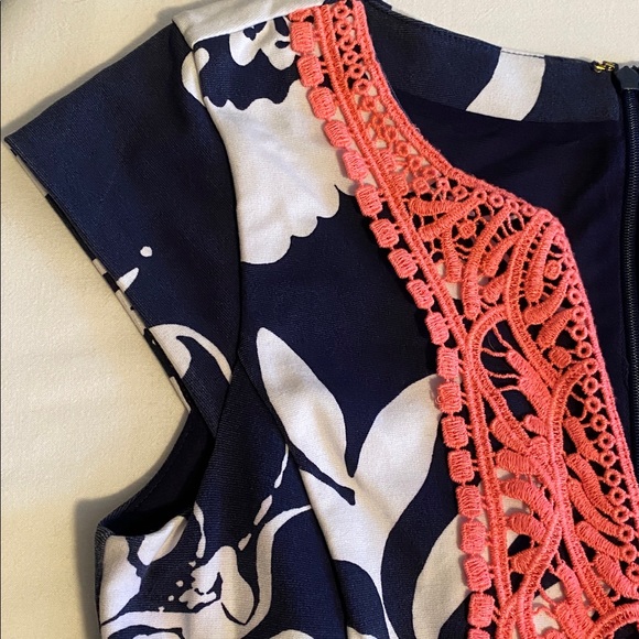 Lilly Pulitzer Briella Fit and Flare A line Floral Palm Beach dress Bright Navy - Picture 9 of 15